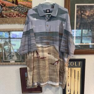 Vintage 90s RARE Tabasco Sailing‎ Beach Men’s AOP Polo Designer Shirt Size 2XL